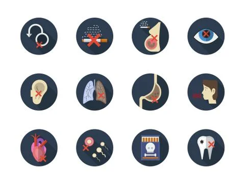 Consequences of smoking round flat vector icons イラスト素材