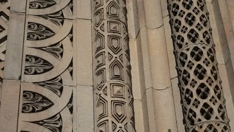 Conservation Architect Documents Intricate Lattice Relief And Carved Columns In Stock Footage 323774222