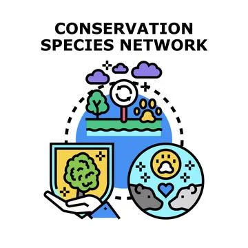 Conservation species network protecting environment and wildlife Stock Illustration