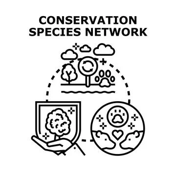 Conservation species network protecting environment and wildlife Stock Illustration