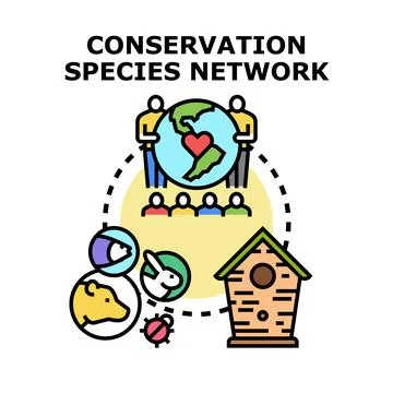 Conservation species network protecting global environment and wildlife Stock Illustration