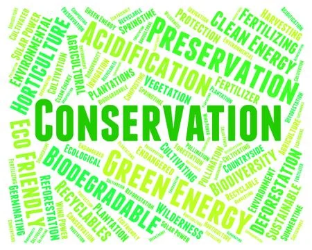Conservation Word Indicates Earth Friendly And Conserving Ilustração Stock