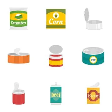 Conserve food icon set, flat style Ilustração Stock