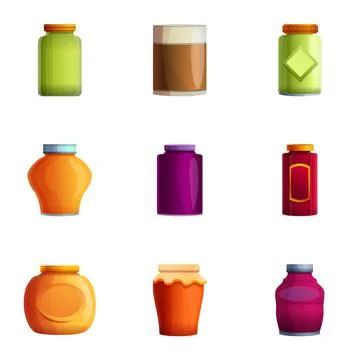 Conserved jar icon set, cartoon style Stock Illustration