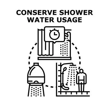 Conserving shower water usage for sustainability concept Stock Illustration