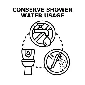 Conserving water usage in bathroom to save resources Illustrazione stock