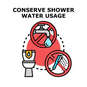 Conserving water usage in bathroom to save resources Illustrazione stock