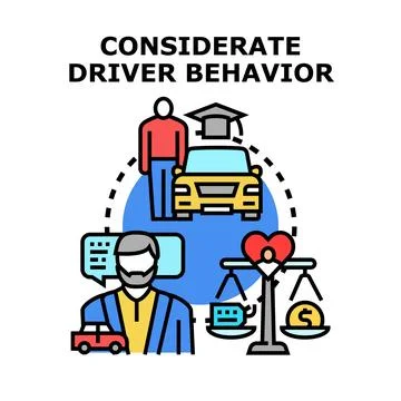Considerate driver behavior icons illustrating safe responsible driving Stock Illustration