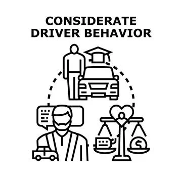 Considerate driver behavior icons illustrating safe responsible driving Stock Illustration