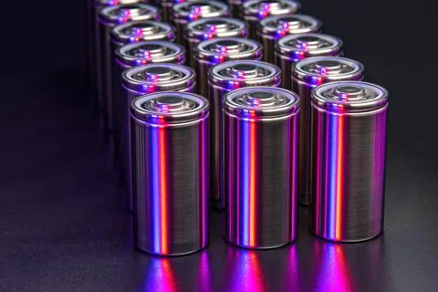 A consignment of new modern high-capacity lithium-ion cells. A prototype of n Stock Photos