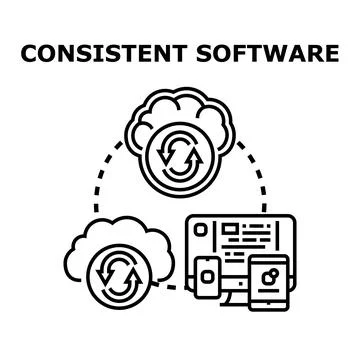 Consistent software synchronizing data across multiple devices 库存插图