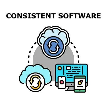 Consistent software synchronizing data across multiple devices Stock Illustration