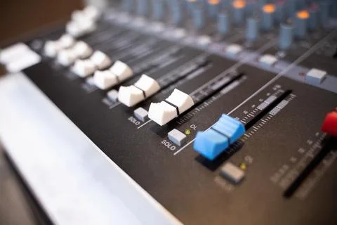 The console control panel of a large hi-fi system. audio equipment Closeup .. Stock Photos