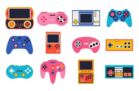Console games. Doodle game controllers for console video games. Vector gamer Illustrazione stock