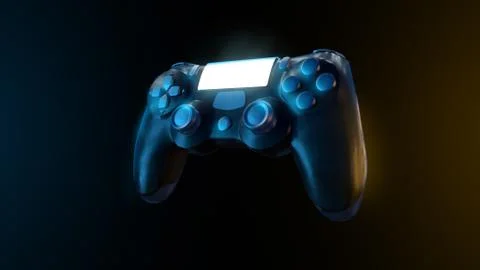 Console gaming controller 3d render. Retro gamepad on black background Stock Illustration