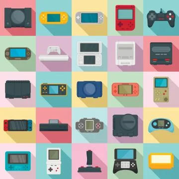 Console icons set, flat style Stock Illustration
