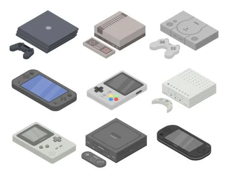 Console icons set, isometric style Stock Illustration