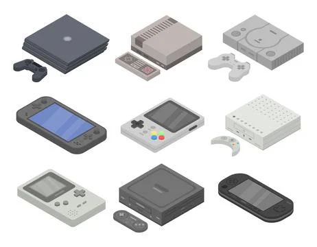 Console icons set, isometric style Stock Illustration