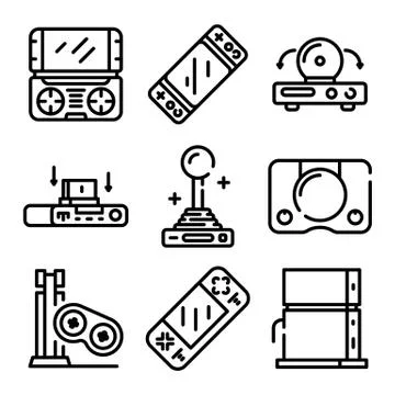Console icons set, outline style Stock Illustration