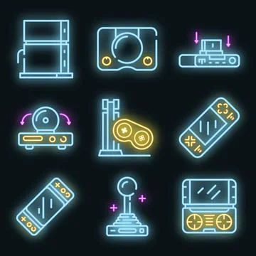 Console icons set vector neon Illustrazione stock