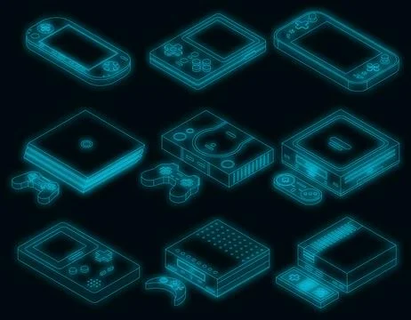 Console icons set vector neon Stock Illustration