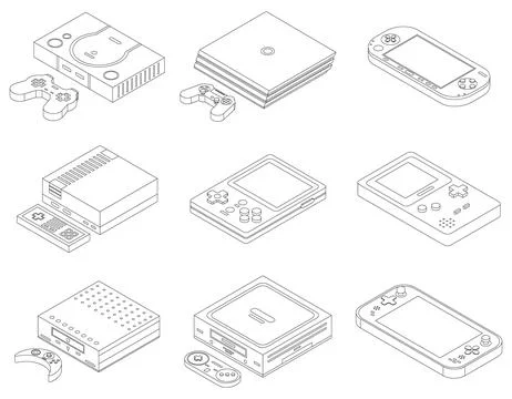 Console icons set vector outline Illustrazione stock