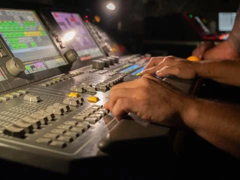 Console of lightment control at concert Stock-Fotos