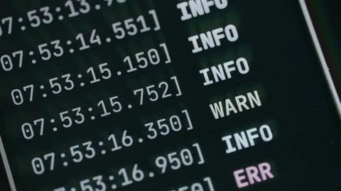 Console logs showing a mix of informational and error messages occurring over a Stock Footage 333854246