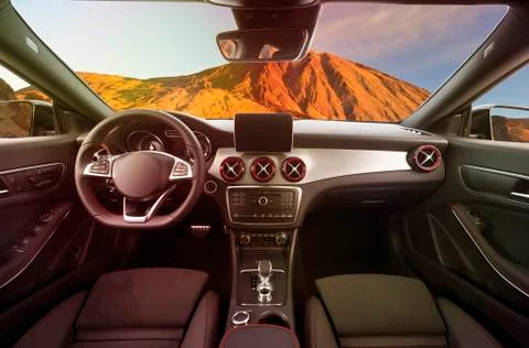 Console panel of the car and sun rays. Stock Photos