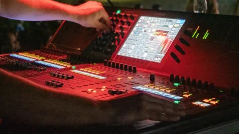 Console of sound control at concert Stock Photos