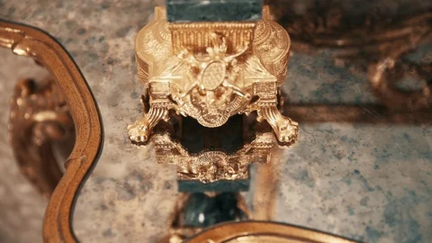 Console table, half round table, dark marble Video stock 99560667