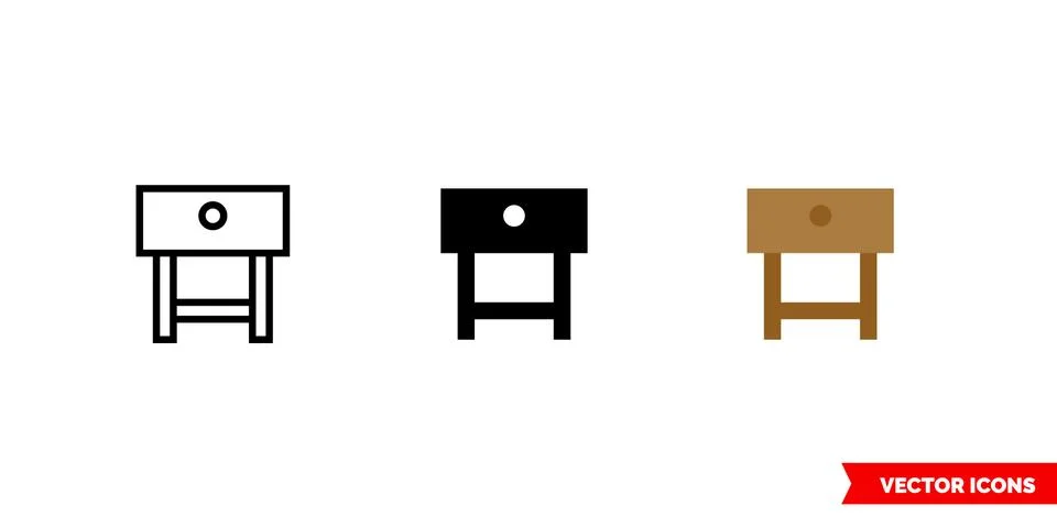 Console table icon of 3 types color, black and white, outline. Isolated vecto Stock Illustration