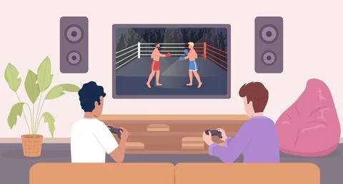Console two-player fighting video game flat color vector illustration Stockillustratie