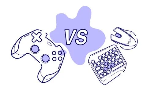 Consoles vs pc, game concept competitive. Line concept art with izolated back Stock Illustration