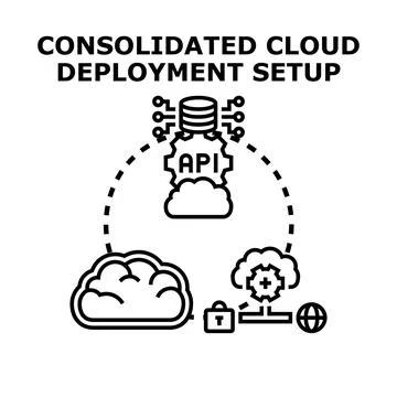 Consolidated cloud deployment setup providing digital infrastructure solution Stock Illustration