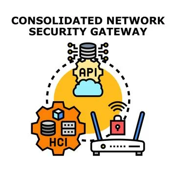 Consolidated network security gateway protecting data infrastructure Stock Illustration