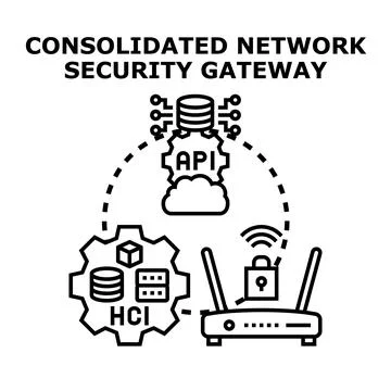 Consolidated network security gateway protecting data infrastructure Stock Illustration