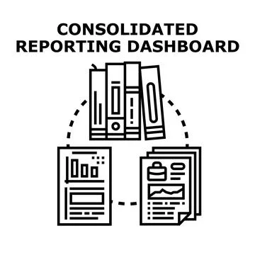 Consolidated reporting dashboard business data analysis Stock Illustration