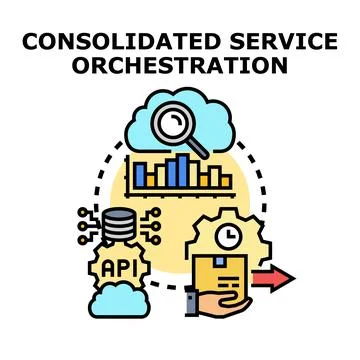 Consolidated service orchestration managing data and application programmin.. Stock Illustration