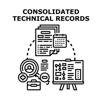 Consolidated technical records management process illustration Stock Illustration