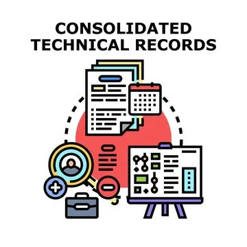 Consolidated technical records management process illustration Stock Illustration
