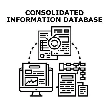 Consolidating information data into database system for management Stock Illustration