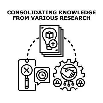 Consolidating knowledge from various research sources Stock Illustration