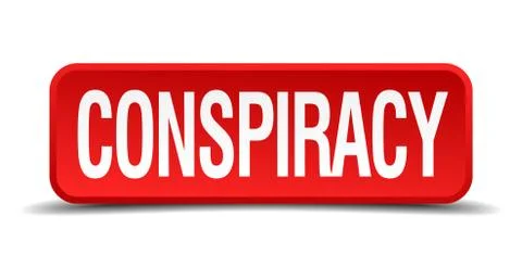 Conspiracy red three-dimensional square button isolated on white background Ilustración de archivo