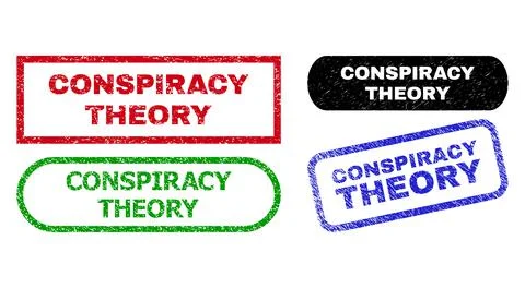 CONSPIRACY THEORY Rectangle Stamp Seals with Scratched Texture Illustrazione stock