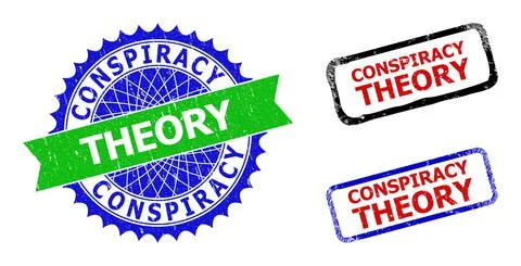 CONSPIRACY THEORY Rosette and Rectangle Bicolor Watermarks with Corroded Surf Stock Illustration