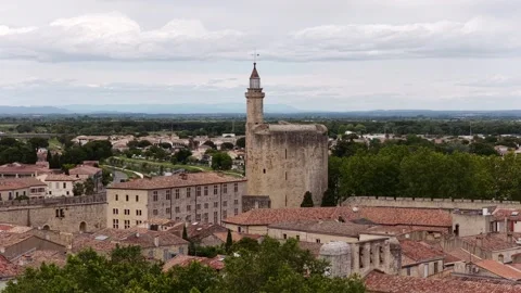 Constance Tower medieval ramparts walled town Aigues-Mortes Gard department Stock Footage 345287425
