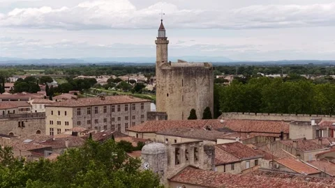 Constance Tower Tour de Constance inside medieval walled town of Aigues-Mortes Stock Footage 345287468