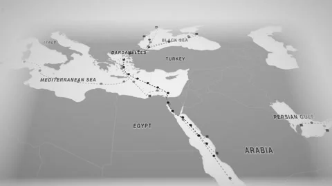 Constanta to jeddah grain trade route map seamless loop Stock Footage 345974433