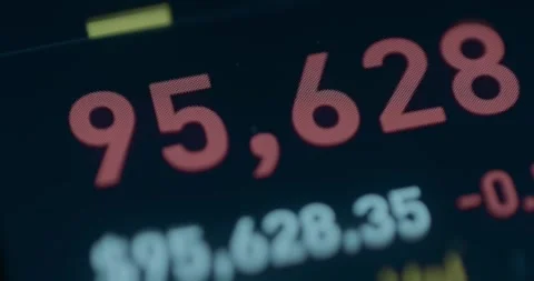 Constantly renewed price of Bitcoin on cryptocurrency market Stock Footage 310056947